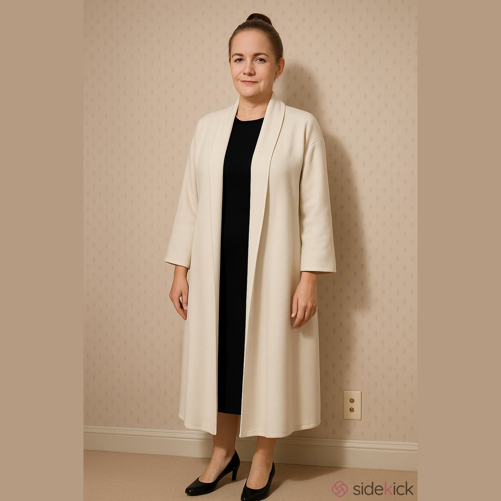 🤍 Caron 2 of Chicago 18 Elegant Cream Open Front Long Coat Wrap USA Made